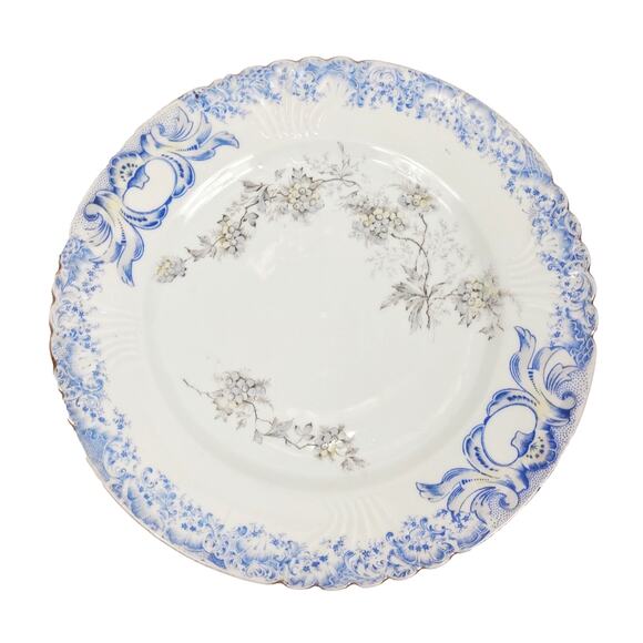 Antique French Creil Montereau Blue Floral Porcelain Plate 9" Gold Edge - Picture 1 of 6